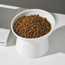 黑色陶瓷寵物喝水碗 斜口保護頸椎 高腳食盆, 1個, 條紋斜口碗（純白）