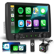 22.9cm(9인치) 싱글 딘 카 스테레오 무선 CarPlay 및 안드로이드 오토 싱글 딘 터치스크린 자동차 라디오 후면 뷰 카메라 핸즈프리 블루투스 USB Type-C, with FM&Knobs&Type-C