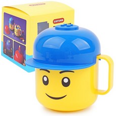 옥스포드 캡 얼굴 한손컵 뚜껑컵 물컵 양치컵-블루, 블루 뚜껑, 1개