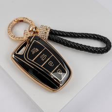 현대 그랜저 싼타페 제네시스 에쿠스 맥스크루즈 호환 TPU 스마트 키케이스 키홀더 키링, 큐빅꽈배기(KH11), 4버튼_블랙_TA63