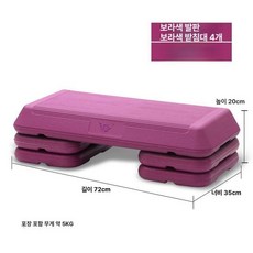 스텝 운동 점프 헬스 홈트 발판 계단 점매트 대형, 72cm 퍼플 (퍼플 받침대 4개 포함)