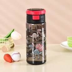 圖案水壺 600ml 附吸管, 黑色, 1個