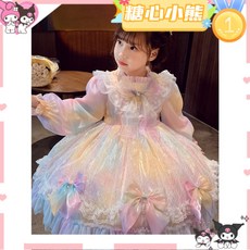 賣場新品新款女童洋裝女童洛麗塔高級小女孩秋季2025新款洋氣兒童蓬蓬紗裙彩虹洋裝女大童連衣裙