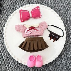 팝마트 크라이베이비 휴가 일기 시리즈 리본 헤어피스 캠퍼스 3피스 세트 신발 인형옷 인형 불포함, 핑크 리본 헤어피스+캠퍼스 3피스 세트+신발 세트- 인, 인형 제외