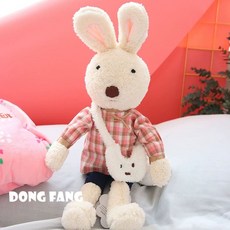 글로아픽 팡쿠 토끼인형 동물 선물 귀여운 애착인형, F. 오렌지 핑크 체크 숄더백 베이지토끼