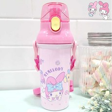 물통 원터치어깨끈물통 어린이물통 주니어 성인 학생 개인물통 산리오캐릭터 크로스끈물통, 1개