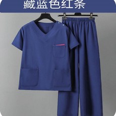 V7藏藍色紅條短袖套裝 高品質刷手服, 1個, V7藏藍色紅條短袖套裝,M