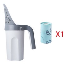 貓砂鏟 一體式貓砂鏟 自帶垃圾桶貓砂鏟 貓鏟 鏟屎神器, 1個, 灰色（贈拾便袋X1）, 灰色