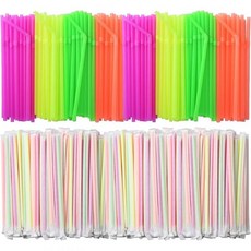 ALINK 500-PCS 네온 컬러 유연한 음용 빨대 플라스틱 일회용 벤디 - 7.75 x 0.23, 1000-Individually
