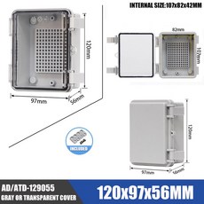 IP67 방수 투명 ABS 플라스틱 인클로저 접합 박스 야외 전력 분배 전자 기기 케이스, Transparent cover, 120x97x56mm