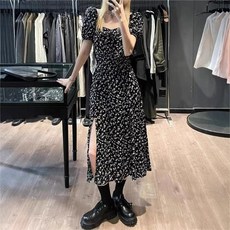 투니스 여성 플라워 슬릿 롱 반소매 원피스