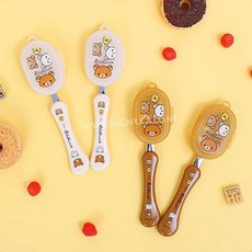 어린이수저 리락쿠마포크 리락쿠마 편한해피 포카락 포크숟가락 케이스 세트, 브라운