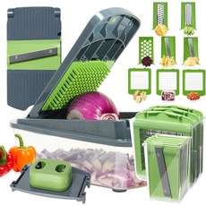 용기가 있는 8in1 야채 초퍼 채소 양파 샐러드 만돌린 슬라이서 프렌치 프라이 커터 청소 도구가 주방 기기, Gray