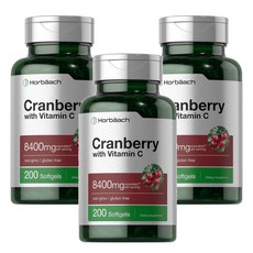 Horbaach Cranberry Pills with Vitamin C 8400mg 호바흐 크랜베리 + 비타민C 8400mg 소프트젤, 3개, 200정