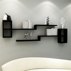 客廳墻麵裝飾書架墻上置物架臥室床頭隔闆壁掛式簡易收納創意格子弔櫃掛墻式 儲物櫃 墻壁櫃 弔櫃 收納櫃 儲物櫃 置物櫃 Z, 1.4米全黑