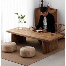 빈티지 원목 사각 테이블 느릅 나무 통나무 좌탁 티 테이블, 120x50x38cm
