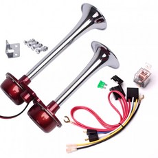 차량 경음기 전자혼 트럭용 혼 선박용 경적 화물차 호른 부품, C_12V 피리 스피커+릴레이 빨강 듀얼 스피커 범용