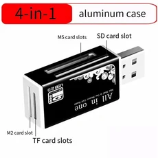 4In1 TF 마이크로 SD M2 MS 메모리 카드 리더기 노트북 컴퓨터 데스크탑 Pc 차량 스피커 용 고속 USB2.0 MM, 01 Black