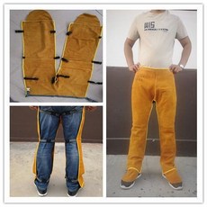 牛皮電焊工作服 細節精致 焊接軟皮反穿衣 真皮圍裙氬弧焊二保焊褲子 耐磨防燙, 1個, 黃色褲片（前面牛皮后背鏤空）