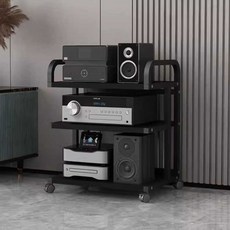 오디오랙 선반 수납 이동식 노래방 전축 기계 앰프, 상세페이지 참고, 3단/화이트+라이트월넛