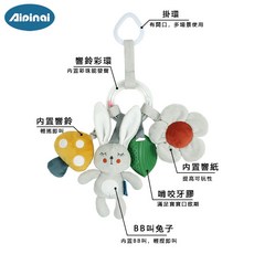 台灣24H速發 G2商檢合格北歐風 嬰兒車床掛 新生兒啓蒙掛件 吊飾 寶寶響鈴 BB器 幼兒安撫玩具 響紙, 1個, 兔子響鈴彩環