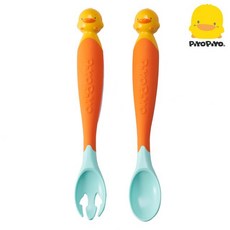 黃色小鴨神奇感溫湯匙叉子組(附保潔盒)，感溫變色安全材質，寶寶學習餐具推薦, 1個