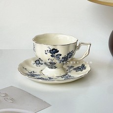 리이브스가르텐 빈티지 찻잔 세트 엔틱 레트로 커피잔 티잔 라떼잔 홍차잔 컵앤소서 카페 찻집, 1개, 1. 골드 블루 로즈 찻잔세트(단순포장)