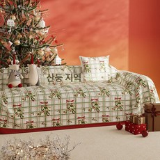 크리스마스 소파커버 사계절용 소파패드, 1개, 레드 매듭 가지