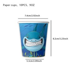 상어 테마 일회용 식기 바다 접시 컵 샤워 해피 생일 파티 장식, 1개, 6. 10pcs cups