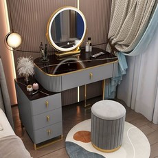 세트 캐비닛 확장형 LED 거울 북유럽 스툴 포함 수납, 인조 보드, 완제품 조립 완료, 그레이블랙 70cm 스마트 미러 라운드 스툴