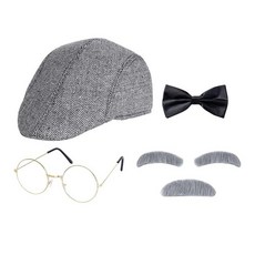 Haakong 노인 코스튬 100일 학교 할아버지 의상 남성용 1920년대 액세서리 할로윈 파티 드레스 업 멀티컬러. 표준