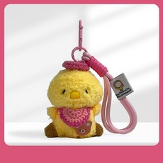 呆萌 黃色小鴨子 毛絨 掛件 公仔 口水巾 貝雷帽 手繩 鑰匙扣 禮物 書包 包包 掛飾 創意 設計 萌趣 軟萌 可愛, 1個, 【小黃鴨】口水巾粉玫