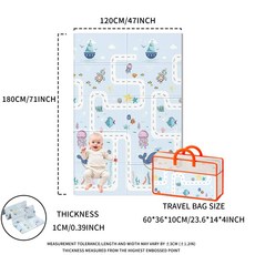爬爬墊客廳臥室兒童地墊家用卡通耐髒加厚XPE爬行墊寶寶地毯早教, 1個, A面海底軌道+B面樹屋量身高