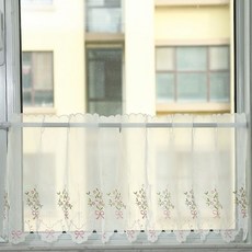 繡花紗簾，田園清新韓式風格，櫥櫃裝飾，免打孔設計, 小蝴蝶 半紗簾（不含杆）,平鋪 寬度145cm*高度42cm