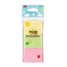 3M Post-it 狠黏可再貼便利貼3本/包, 1個, 黃、綠、粉, 100張/本