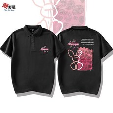 潮野屋 兔子塗鴉復古纏繞畫POLO衫短T，可愛潮流街頭創意
