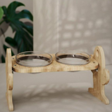 나있고 고양이 원목 선인장 밥그릇 2구, 1개