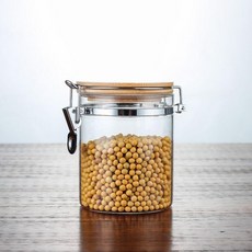 透明卡扣食品級玻璃食品罐子帶蓋廚房茶葉罐五穀雜糧儲物罐 副廠商品, 1個, 小號