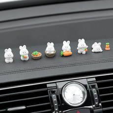 DFMEI 女生車內飾品擺件可愛卡通兔子汽車中控臺屏幕趴趴車載裝飾品, 1個, 迷你兔全家福(8只裝)+送無痕膠:如圖