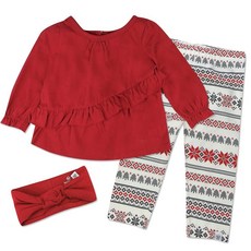 HonestBaby 여아용 긴소매 상의 레깅스 및 머리띠 세트 100% 유기농 면 아기 유아 여아용 페어아일 아이보리 (3팩) 미숙아 235451