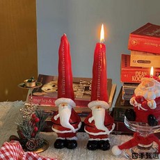 手繪聖誕老人造型蠟燭 節日氛圍裝飾擺件 聖誕倒數計時蠟燭, 圓款燭臺+紅圍巾,無規格, 1個