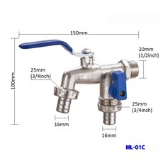 산업용 및 가정용 관개용 아연 합금 정원 수도꼭지 1입구 2출구 이중 니플 야외 발코니, 07 Blue C, 1개
