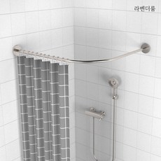 못없이 코너형 커튼봉 커튼 세트 무타공 ㄱ자 샤워커튼봉, 실버