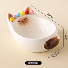 陶瓷貓咪造型果叉碗, 貓咪果叉碗彩色6叉, 1套