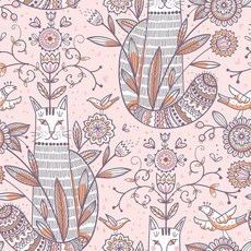 VEELIKE기발한고양이벽지벗겨서붙이는보헤미안새와꽃벽지 아기방침실용44.9x295.7cm17.7x118인치탈착식녹색고양이벽벽화자체접착동물접촉용지캐비닛서랍용121273, 핑크