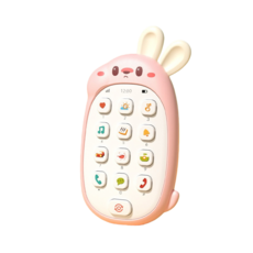 仿真兔子手機玩具 可啃咬 早教音樂多模式手機玩具, 1個, 粉色(OPP袋裝), 粉色