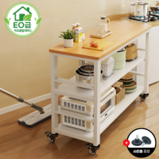 모룸 E0급 친환경 저포름알데히드 주방 다용도 이동식 보조 선반 테이블 와이드 수납 렌지대, 3단, 원목색