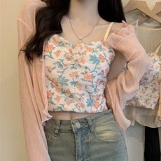 아이엠몽 여성용 느루 프릴 쉬폰 긴팔 시스루 얇은 가디건