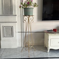 높은 화분 받침대 거치대 철제 정리대 앤틱 거실화분정리대, 1단, 6_높이 75cm 고동색 접시 28cm