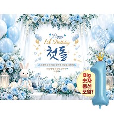 맑은누리디자인 돌잔치현수막 포토월 2종 (수정불가) 플라워+풍선추가, 돌잔치현수막 3008-플라워블루